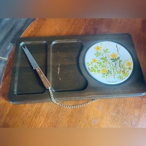 Vintage Goodwood Cheese Board Wood Cracker Tray Ceramic Tile Yellow Wildflowers
